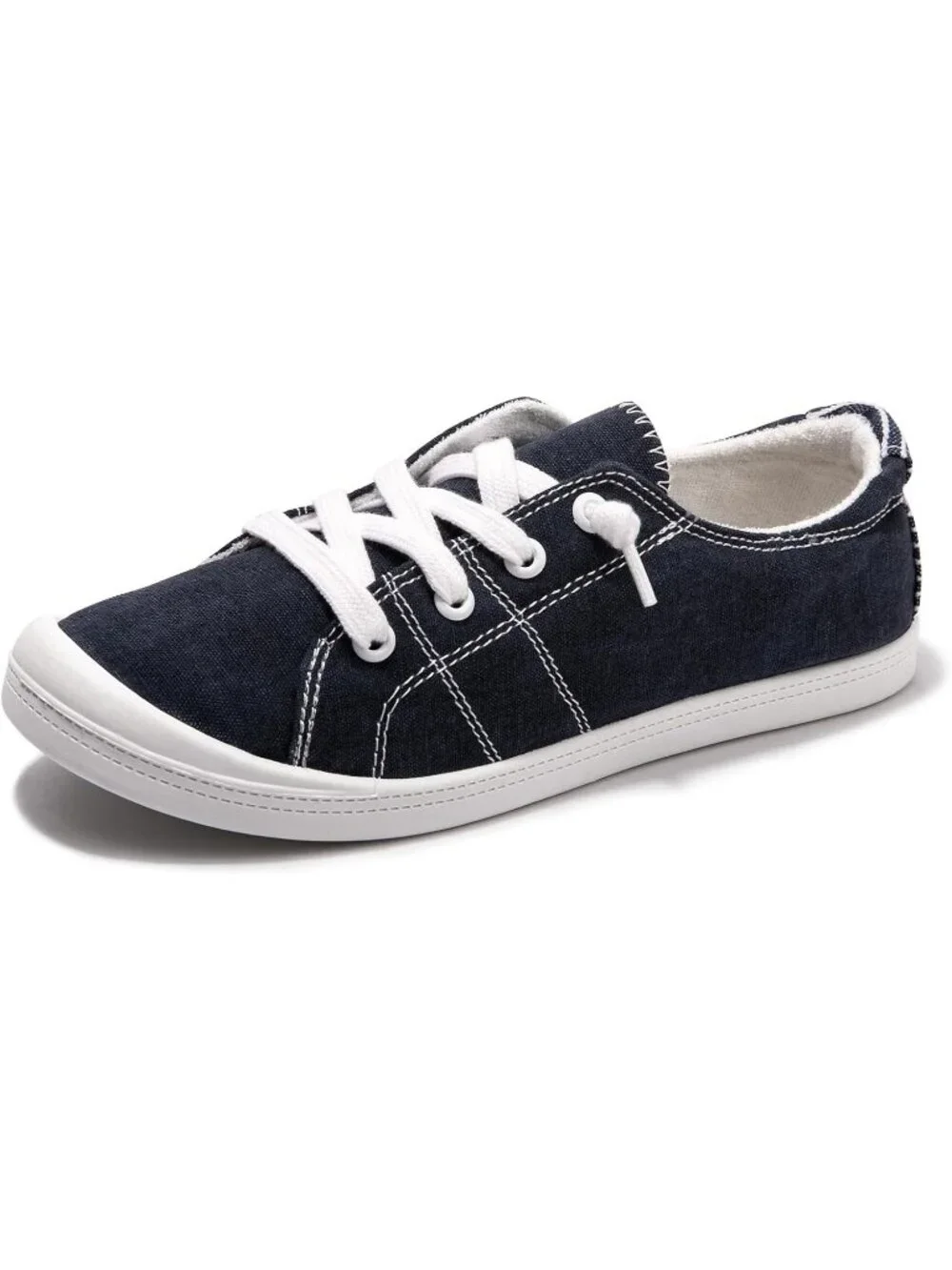 Women's Navy Canvas Low Top Casual Classic Non Slip Rubber Outsole Flat Sneakers